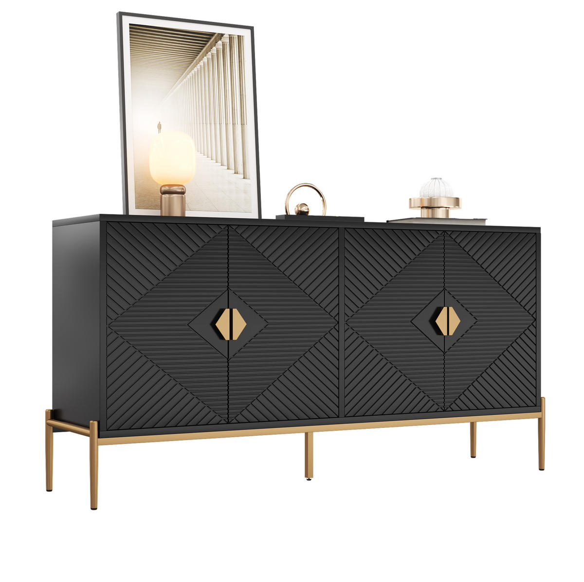KOMMODE 162/80/40 cm Schwarz aus MDF und Holzwerkstoff mit 4 Türen - Schwarz, Holzwerkstoff (40/80/162cm) - OKMYHOME
