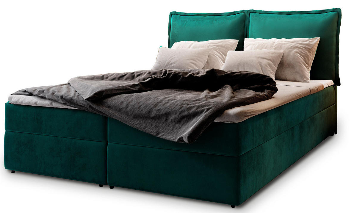 POSTEL BOXSPRING LENTE 160x200 cm, s matrací a úložným prostorem, tmavě zelená - tmavě zelená, kompozitní dřevo/textil (160/200cm) - MASSENO