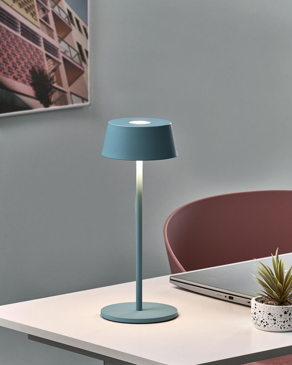 KABELLOSE LED Tischlampe mit Dimmer Metall Blau Guder - Blau, Metall (15/15/36cm) - Beliani
