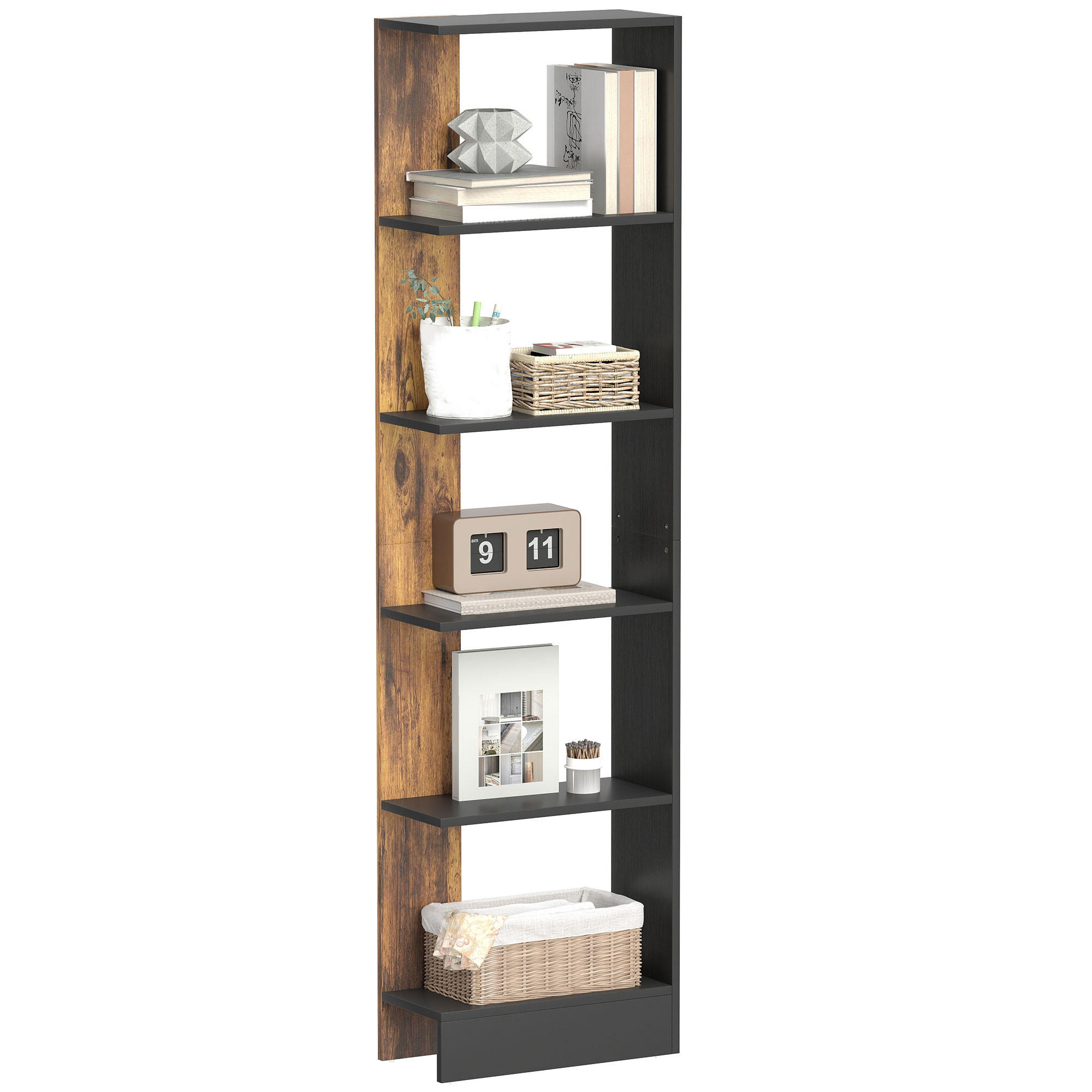 BÜCHERREGAL,5-STÖCKIG 45x21x170cm,braun-schwarz - Braun, Holzwerkstoff (45/170/21cm) - Vallsero