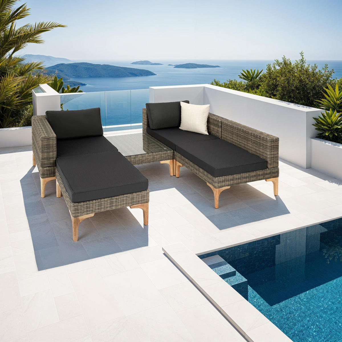 RATTANLOUNGE Konstanza, mit Sicherheitsglasplatte, natur - Naturfarben, Kunststoff/Metall - tectake
