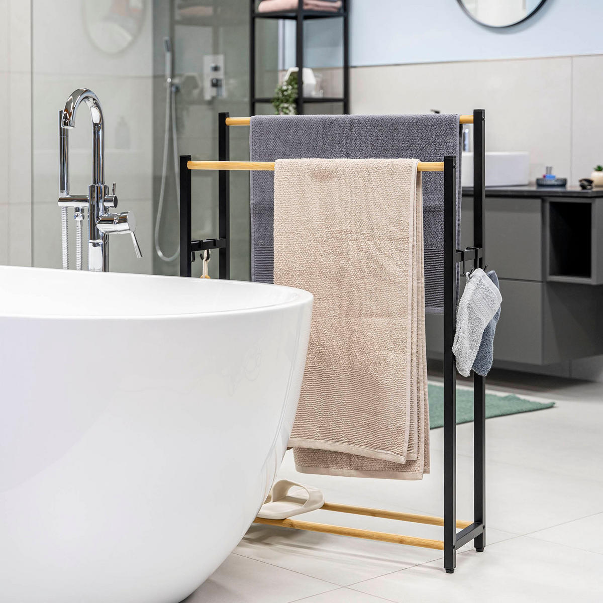 STAND-HANDTUCHHALTER, Metall, schwarz - Schwarz, Metall (65/21/96cm) - eluno