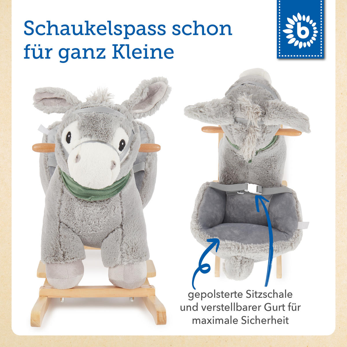 SCHAUKELTIER Plüsch Esel Schaukelpferd - Grau, Textil (69/48/29cm) - Bieco Spielwaren