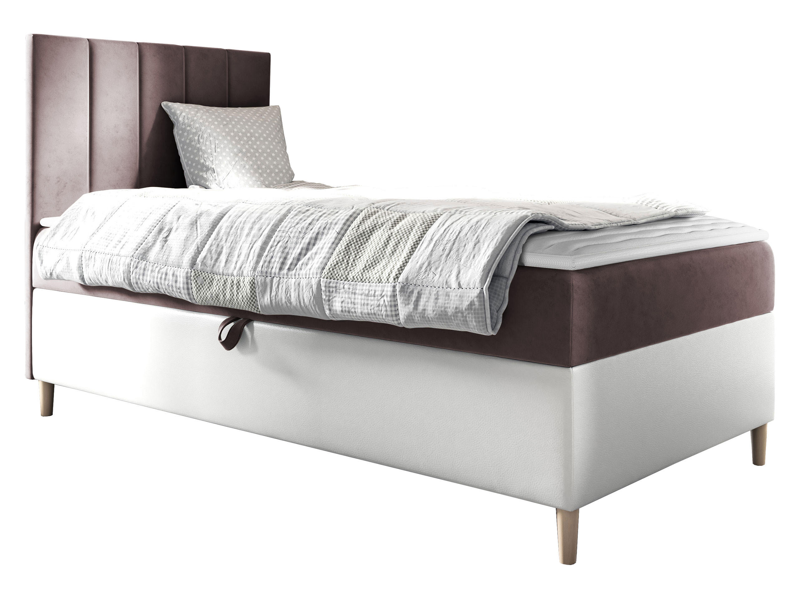 BOXBETT Maja Junior 1, Seite zum Öffnen des Bettkastens: Links - Weiß/Rosa, Holz (100/200cm) - MIRJAN24