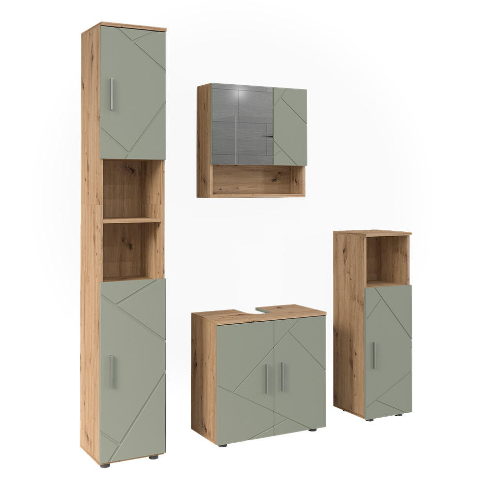 BADMÖBEL-SET Irma Salbeigrün 4 Teile - Salbeigrün, Holzwerkstoff (60/59/30cm) - Vicco