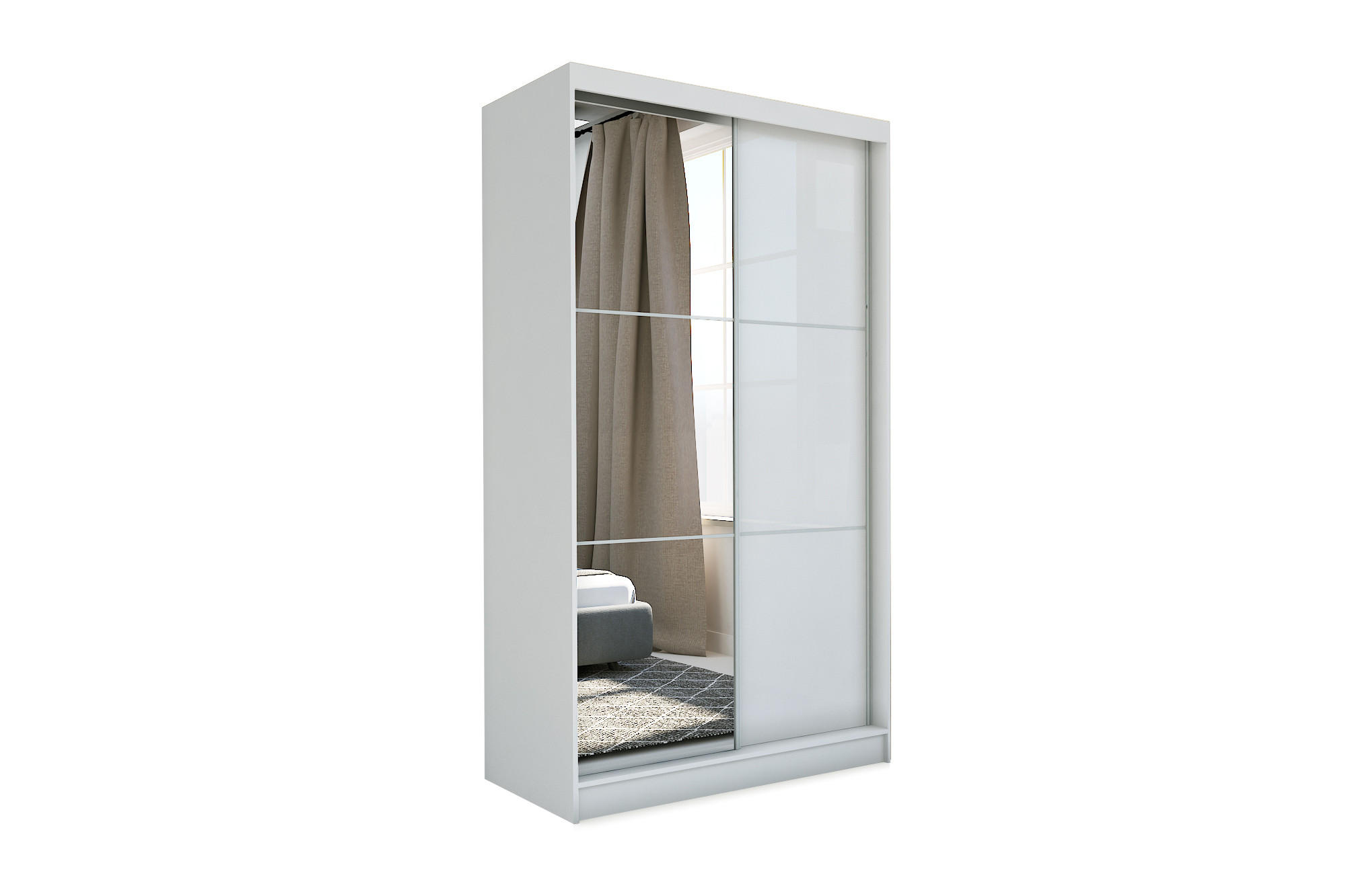 SCHWEBETÜRENSCHRANK Vena 120 cm mit Spiegel 2-türig, weiß, lacobel weiß - Weiß, Holz/Kunststoff (120/216/61cm) - Margaret Hadas24