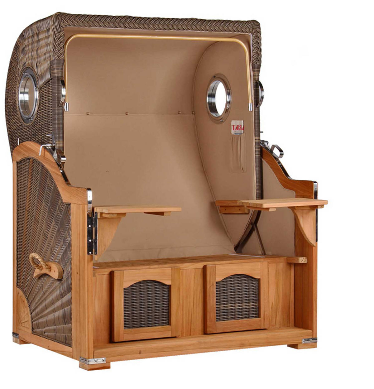 STRANDKORB Düne 2 Sitzer Teak PE Grey - Braun/Grau, Holz/Metall (125/170/80cm) - Mr. Deko