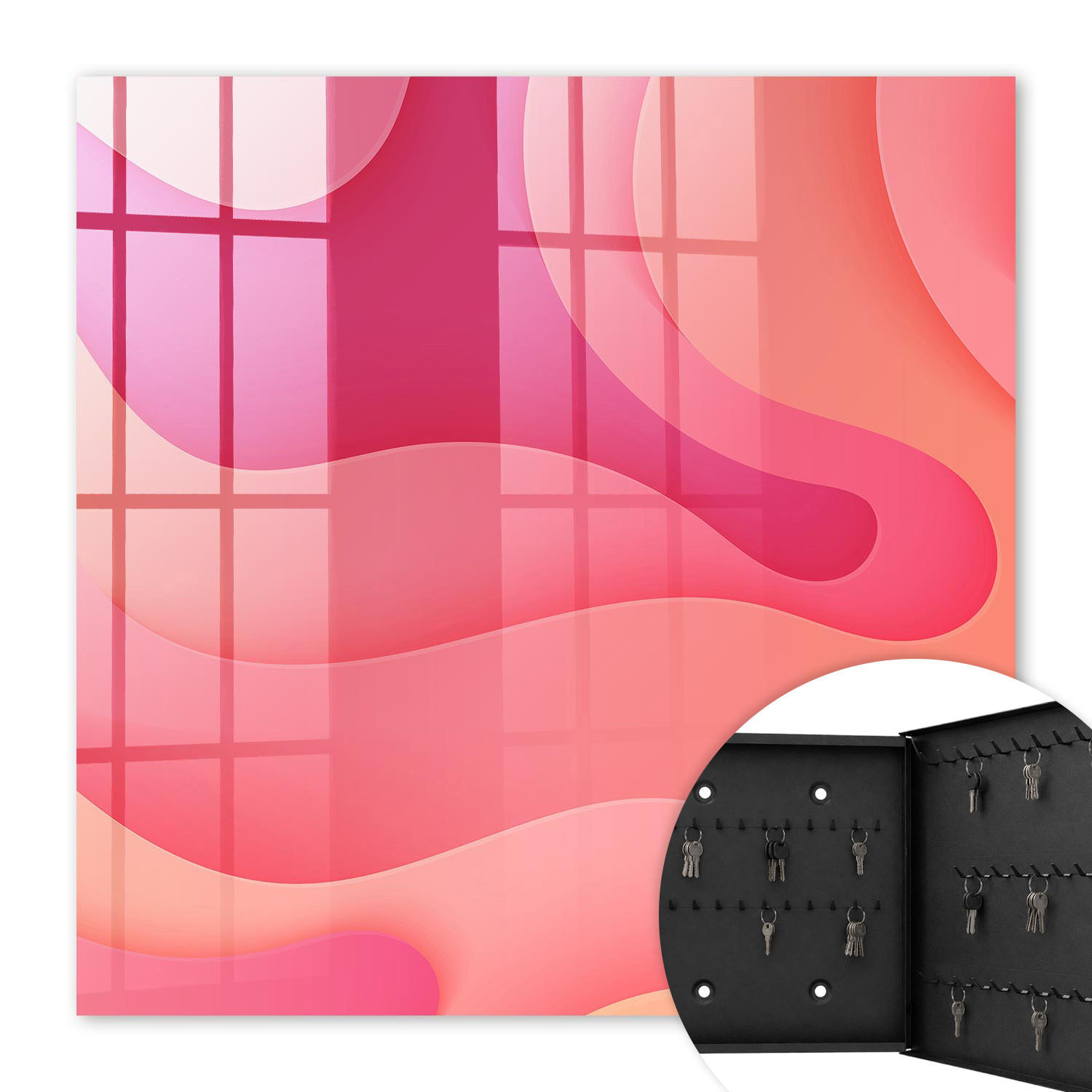 SCHLÜSSELBOX Schwarz 30x30 cm- Türöffnung nach rechts - Wellenenergie - Pink, Metall (30/30/5cm) - TULUP