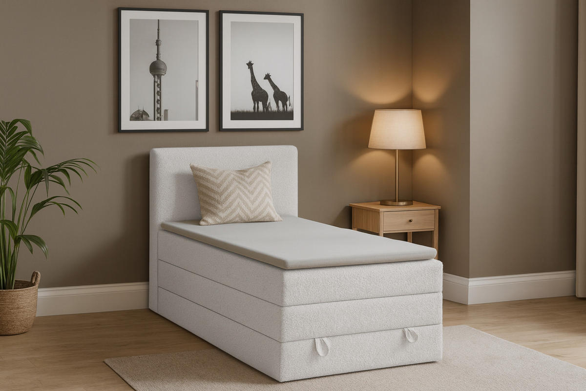 BOXBETT JUNG LUX 90/200 in Boucle Weiß - Weiß, Holz/Holzwerkstoff (90/200cm) - Deine Möbel 24