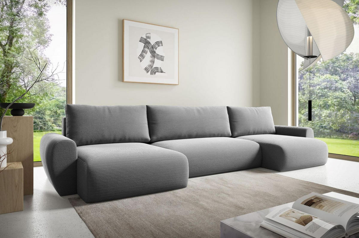 WOHNLANDSCHAFT Galan Mit Schlaffunktion - Hellgrau, Holzwerkstoff/Textil (397/70/153cm) - Fun Möbel