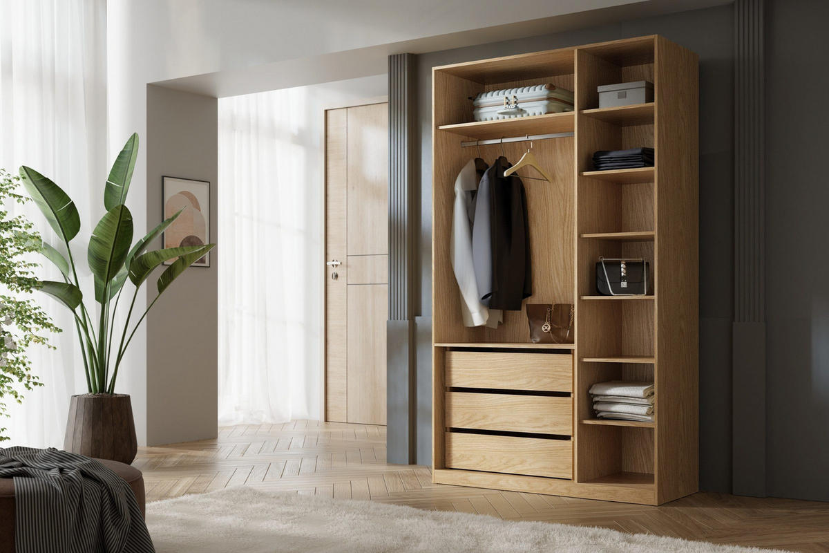 KLEIDERSCHRANK SUN 135/237/60 cm in Frühlingseiche/Macadamia - Eichefarben, Holzwerkstoff (135/237/60cm) - Deine Möbel 24