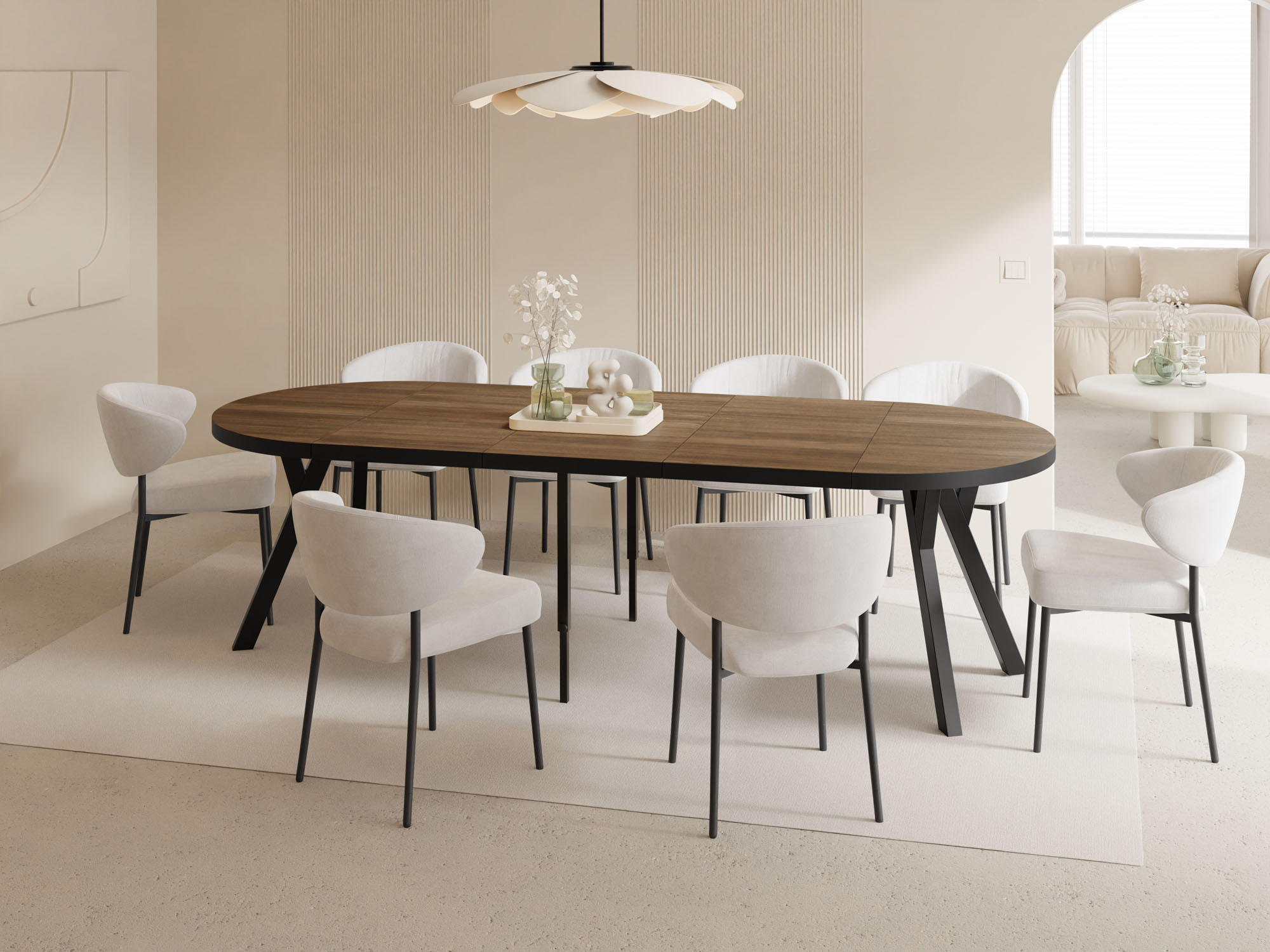 ESSTISCH Twixy XXL groß rund oval ausziehbar, Eiche Dunkelbraun Rustikal 100-250/100/76 cm - Kastanienfarben/Schwarz, Holz/Holzwerkstoff (100/100/76cm) - WFL GROUP
