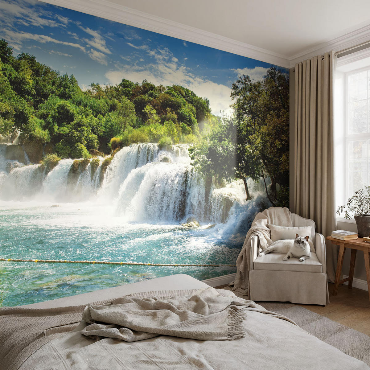 FOTOTAPETE 208x146 cm - Ein atemberaubender Wasserfall - Grün, Textil (208/146cm) - Wallfluent