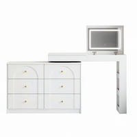 SCHMINKTISCH 2-in-1 Schreibtisch (drehbar) in Weiß mit LED-Spiegel & 7 Schubladen - Weiß, Holzwerkstoff (105/80/40cm) - Urban Meuble