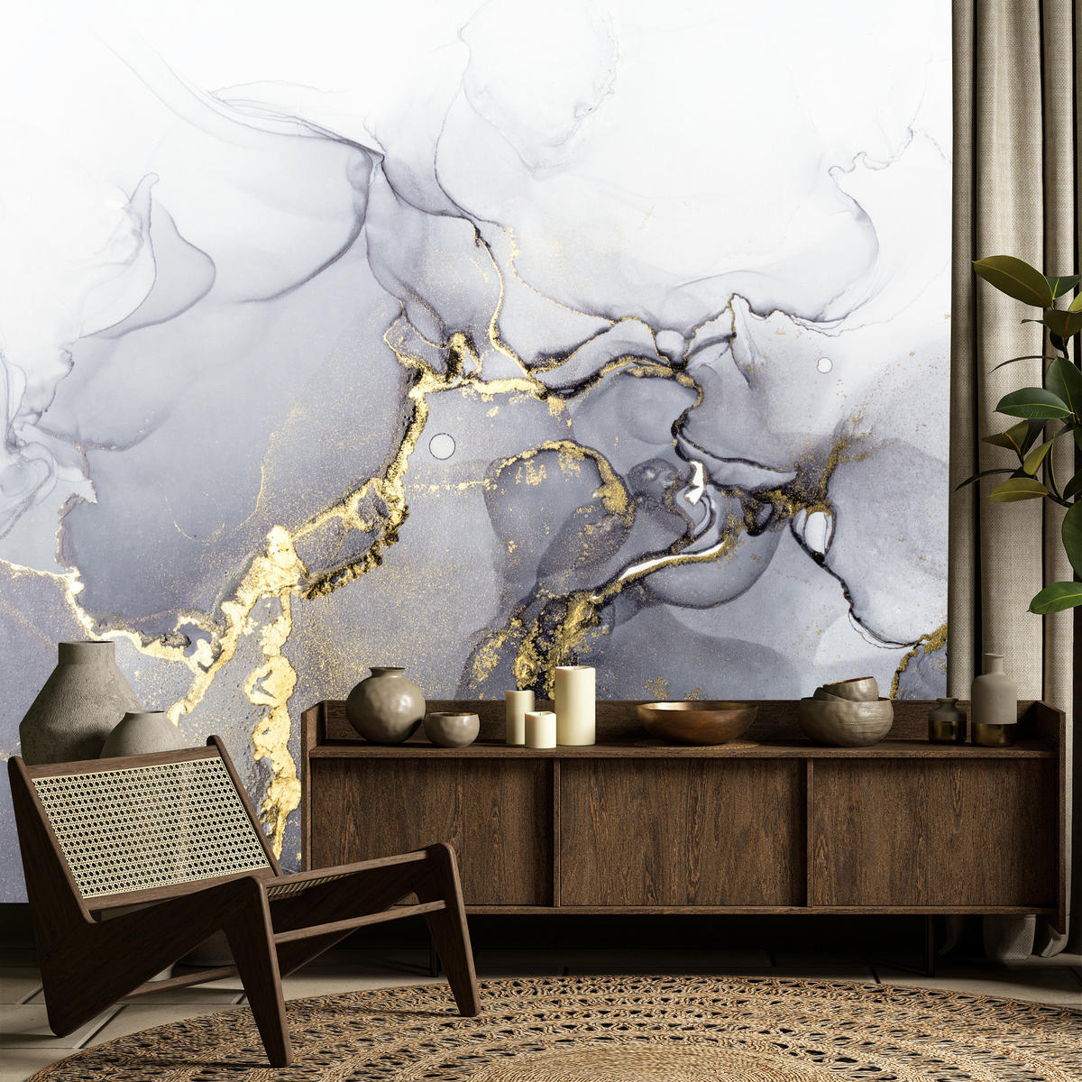 FOTOTAPETE Moderne Abstraktion Marmor Muster 500x350 - Gelb/Weiß, Papier (500/350cm) - Muralo