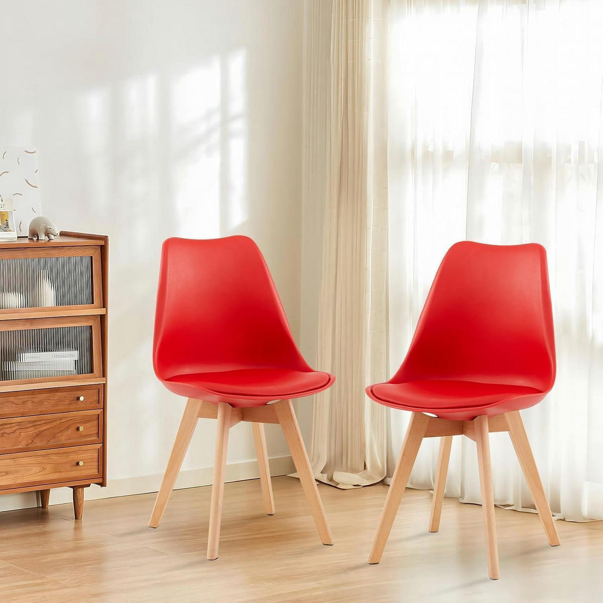 ESSZIMMERSTUHL 4er Set Rot mit Buchenholzbeinen - Rot, Kunststoff (41/82/47.5cm)