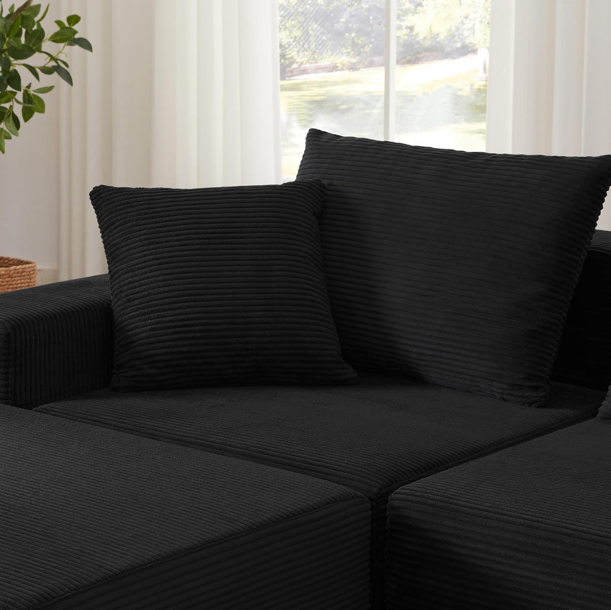 SOFA modular 2-Sitzer Cord Schwarz - Schwarz, Kunststoff (96/259.5cm) - Meubliv