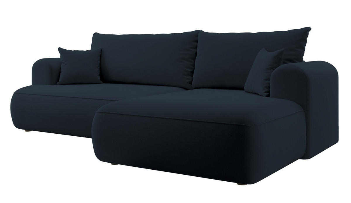 ECKSOFA Ovo Dunkelblau Velours - Schwarz/Dunkelblau, Kunststoff/Textil (260/165cm) - Selsey