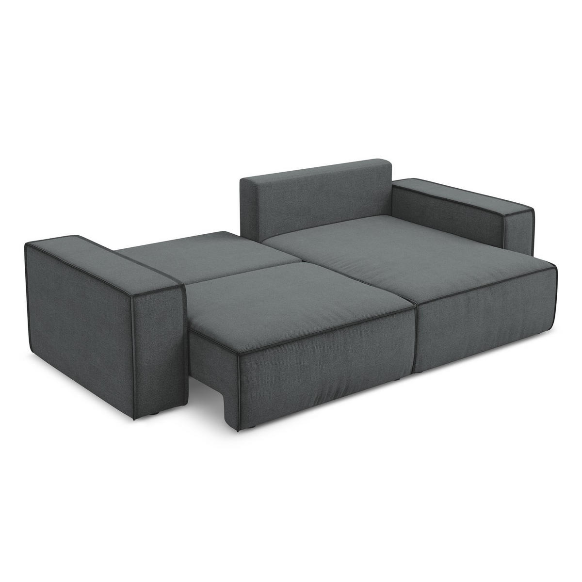 ECKSOFA mit Schlaffunktion Strukturstoff Stoff Grau - Schwarz/Grau, Kunststoff/Textil (257/148cm) - LaMiaSofa