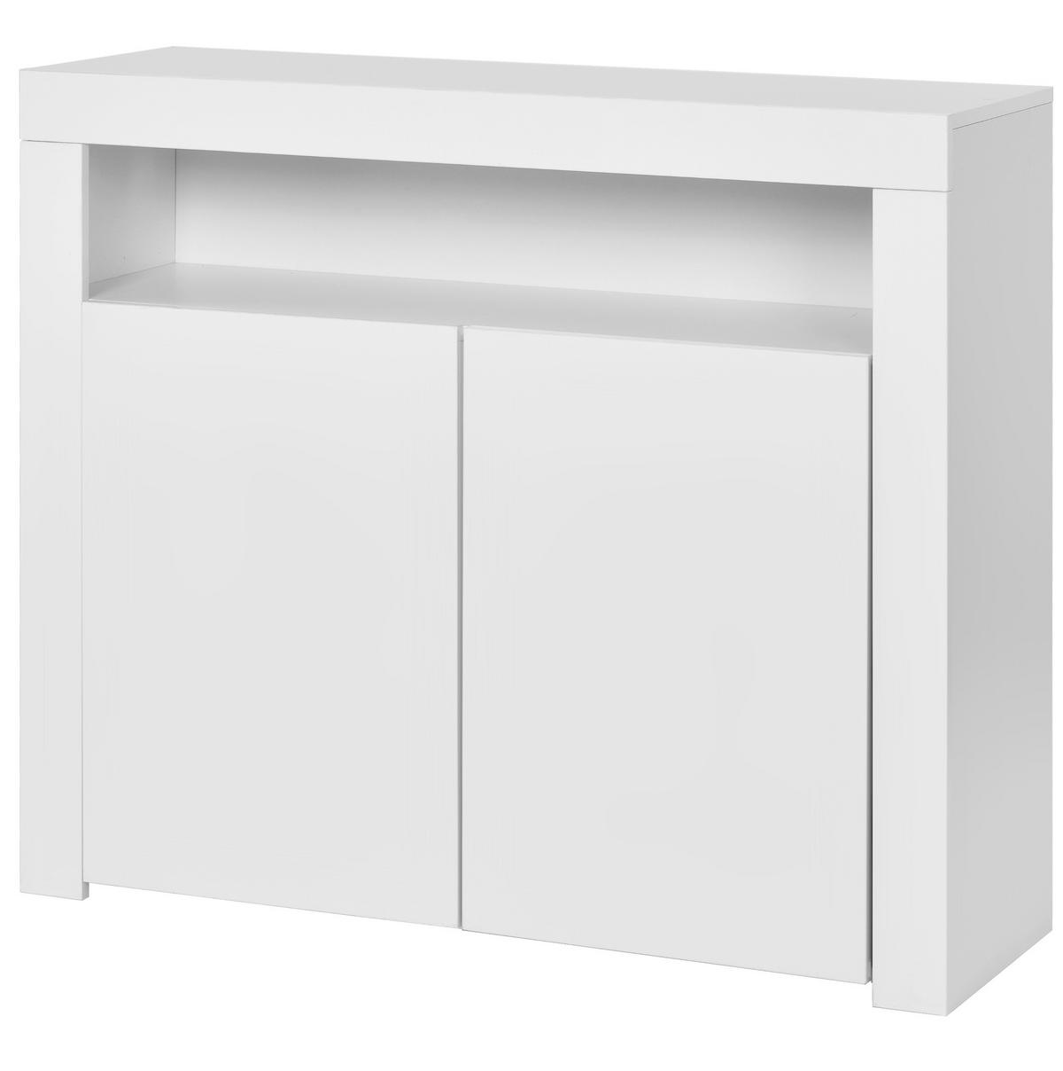 SIDEBOARD 140/40/65 cm mit LED-Beleuchtung, 2 Türen, 3 Schubladen und Hochglanzfront aus MDF, Weiß - Weiß, Holzwerkstoff (140/65/40cm) - Redom