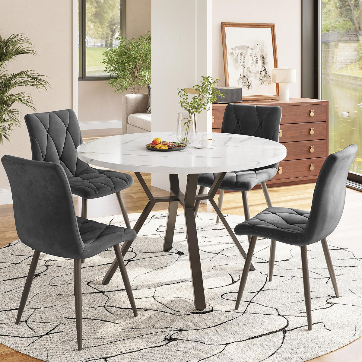 ESSTISCH Marmoroptik Weiß/Schwarz 100/75 cm - Schwarz, Holz (100/100/75cm) - PANGIVO