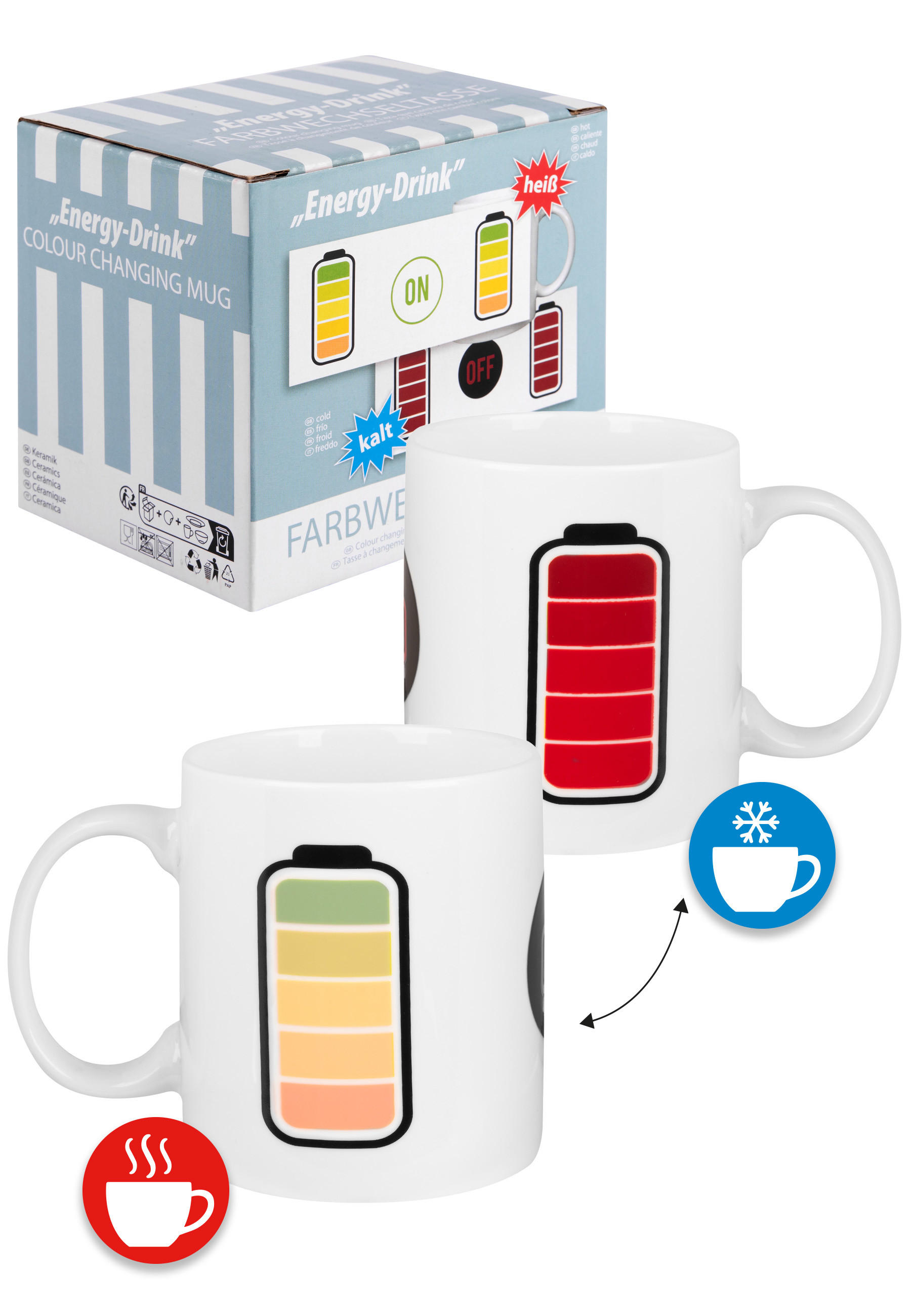 KAFFEEBECHER Akku Zaubertasse Energy Drink Weiß 320 ml - Weiß, Keramik (0.32L) - United Labels