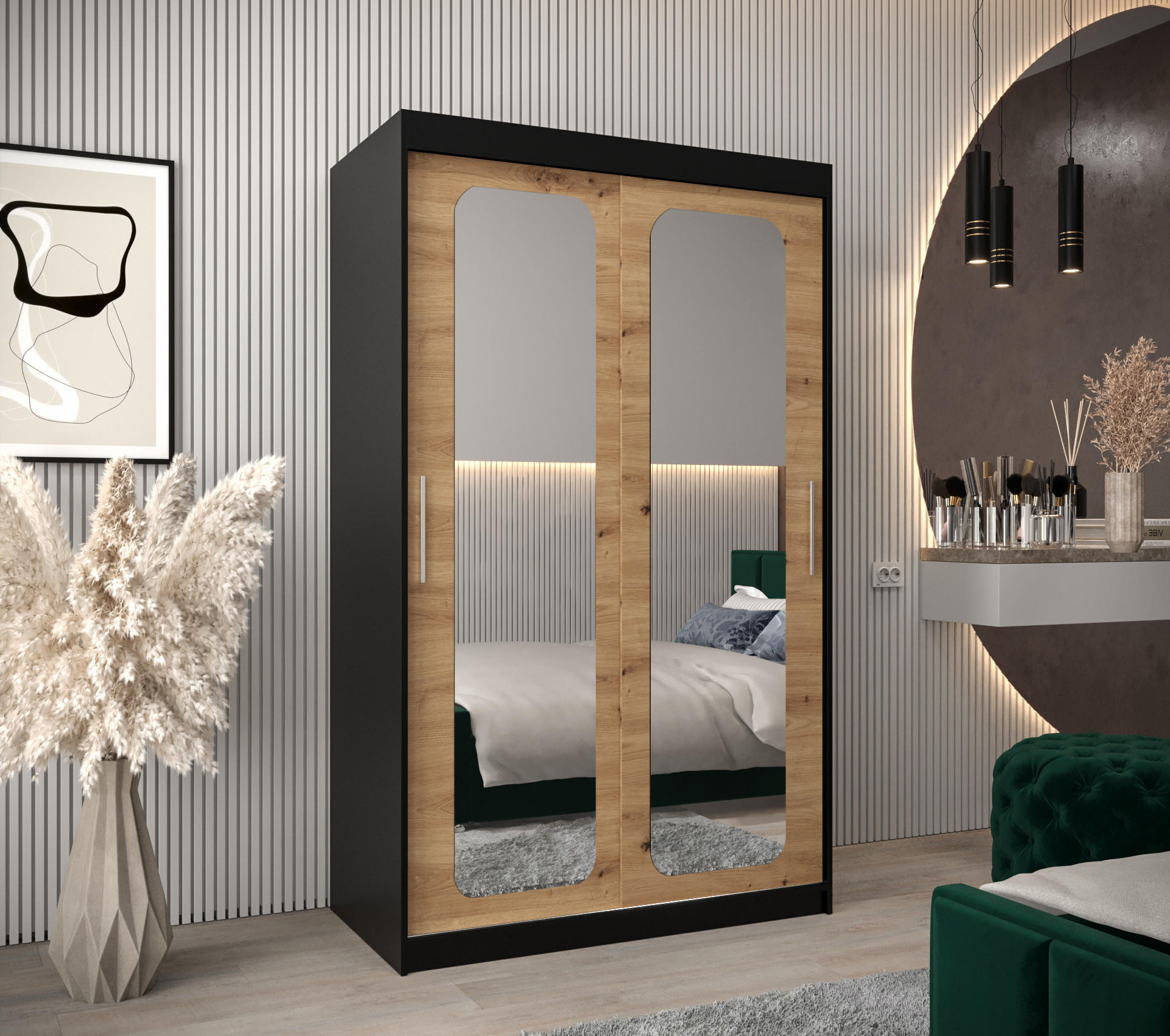 SCHWEBETÜRENSCHRANK 200/120/62 2-türig - Silberfarben/Schwarz, Holz/Kunststoff (120/200/62cm) - Abiks Möbel