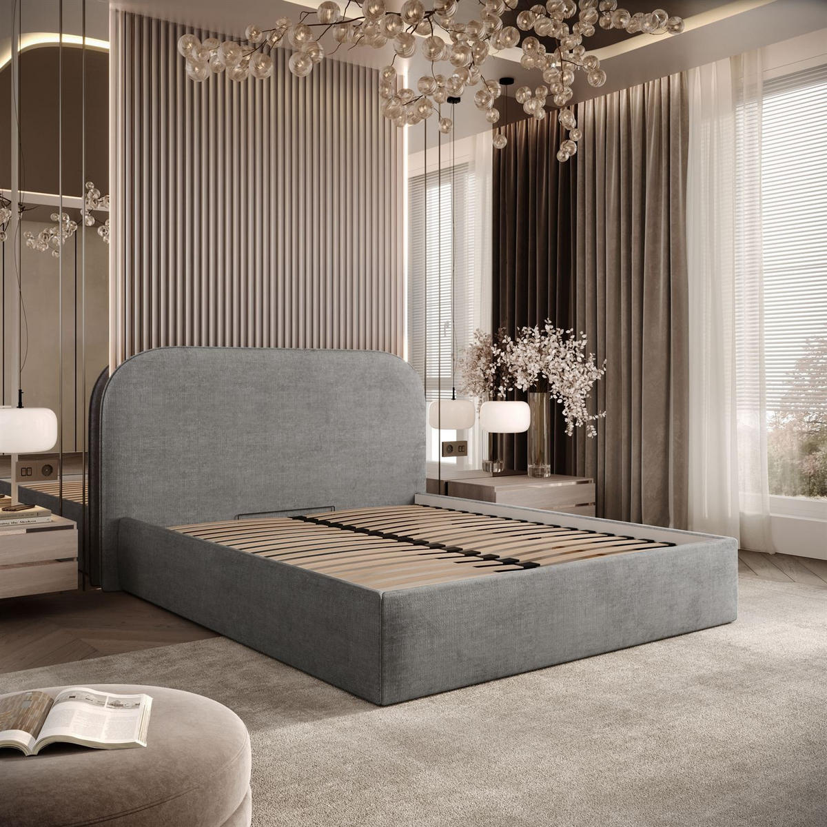 POLSTERBETT OLIMPIA mit Bettkasten 180x200, Perfect Harmony 82 - Grau, Textil (180/200cm) - Lookway