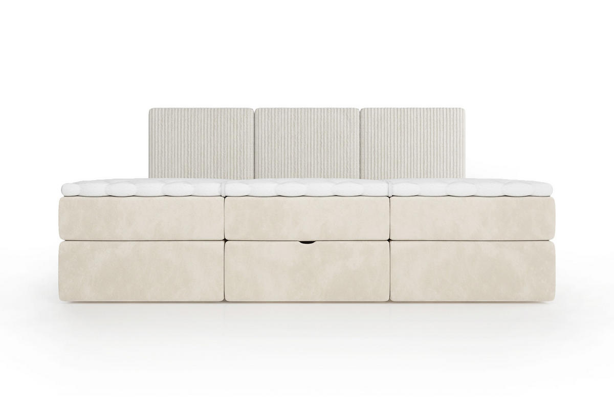 BOXSPRINGBETT Weit 240x200 cm mit Bettkasten – Beige, 3 modulare Segmente - Beige, Textil (240/200cm)