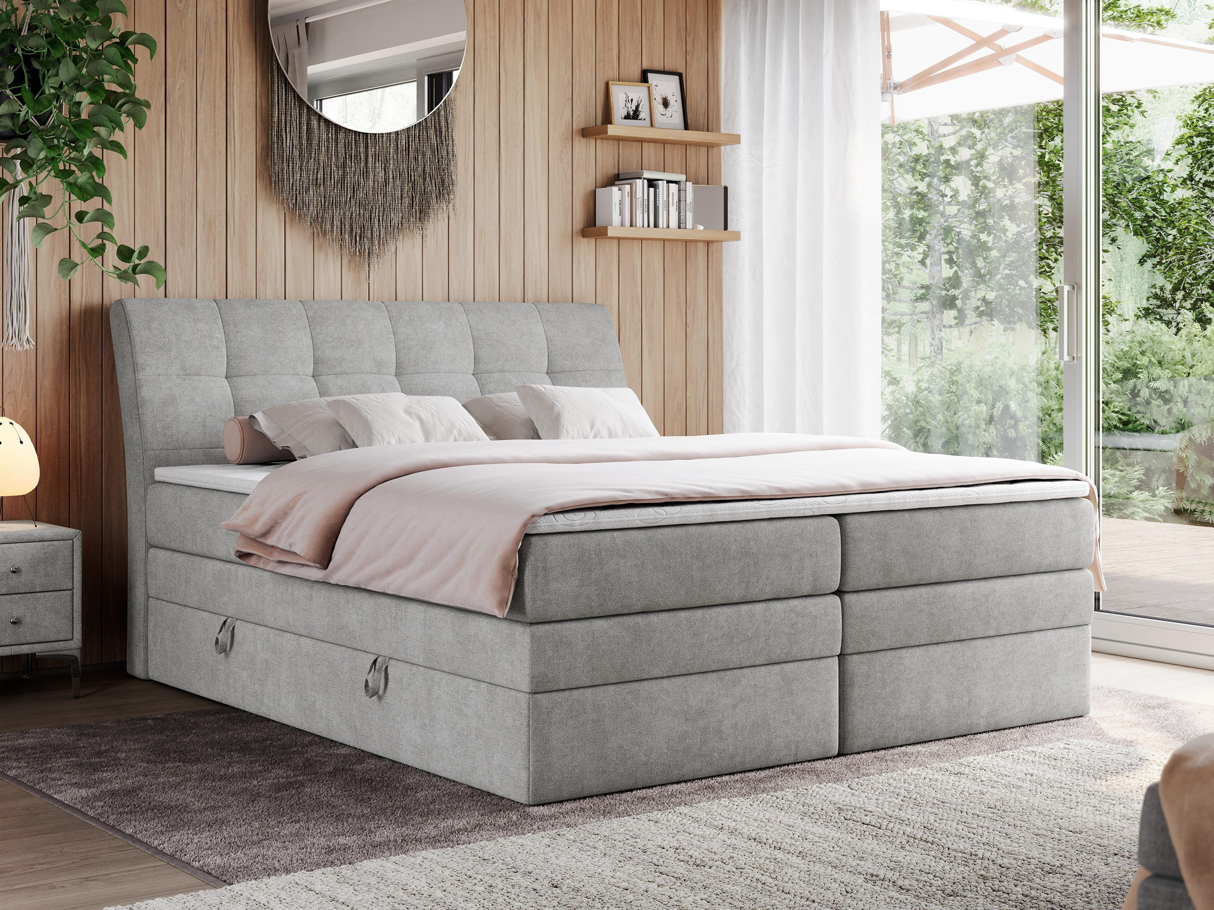 BOXSPRINGBETT GOLD-10 KING 200/200 Hellgrau Struktur - H3 - Hellgrau, Holz/Textil (200/200cm) - MKS