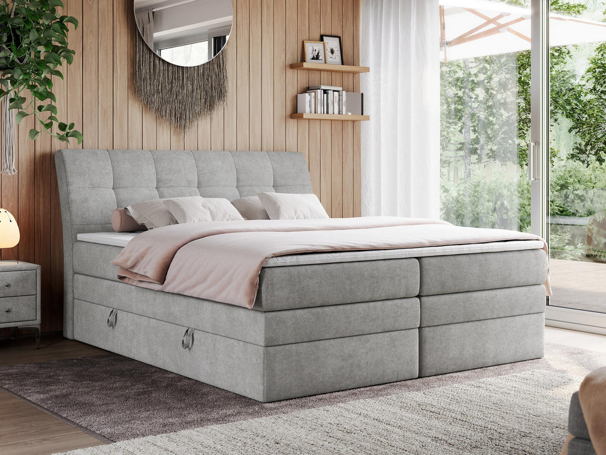 BOXSPRINGBETT GOLD-10 KING 120/200 Hellgrau Struktur - H3 - Hellgrau, Holz/Textil (120/200cm) - MKS