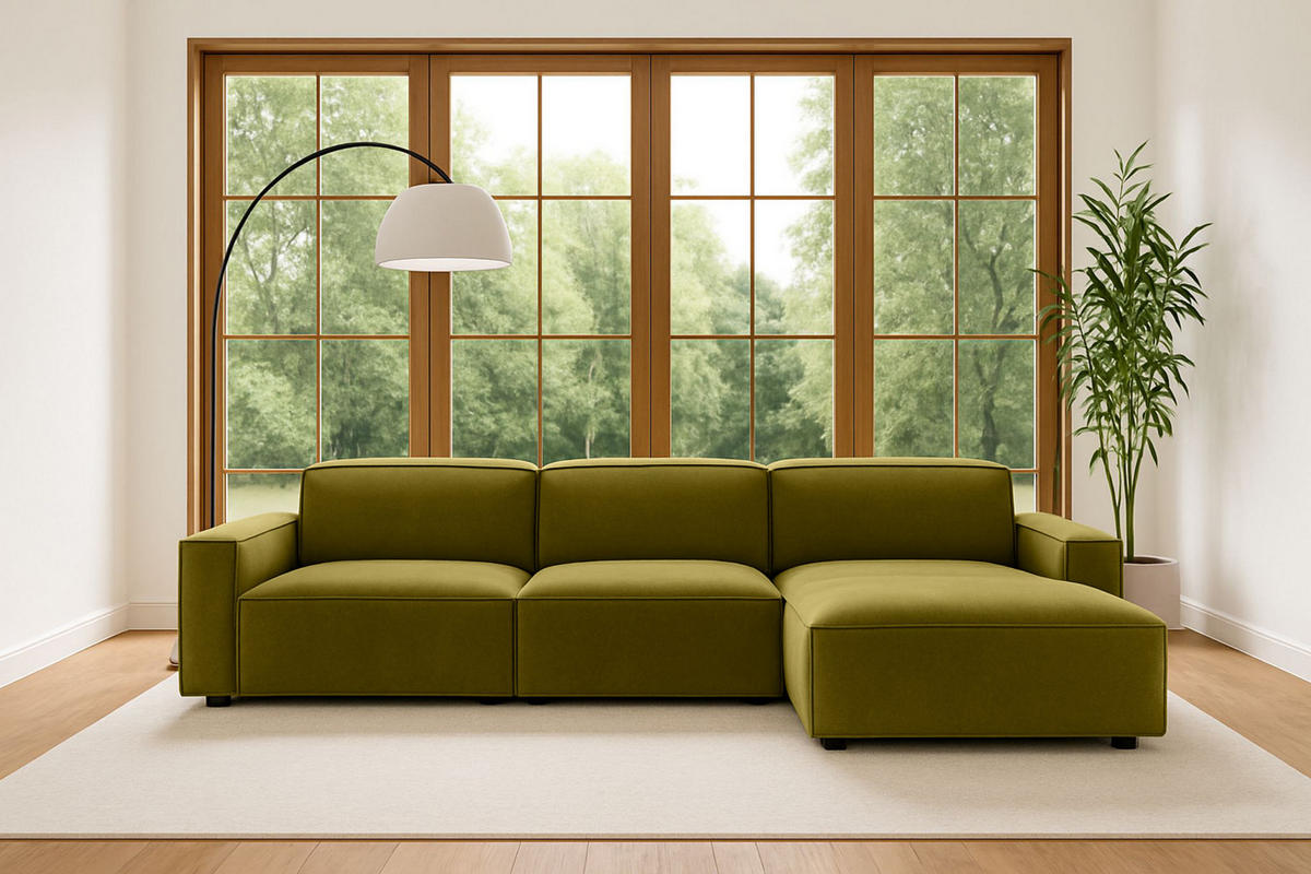 ECKSOFA Cursal L-Form, Stoff Salvador, Olive, Rechts - Olivgrün, Holz (284/166cm) - Kaiser Möbel