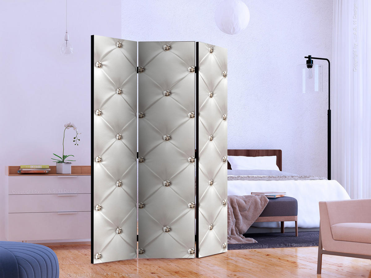 PARAVENT Beidseitig Bedruckter 3-tlg 135x172 cm Elegante Steppmuster - Grau, Holz/Textil (135/172/3cm) - Muralo