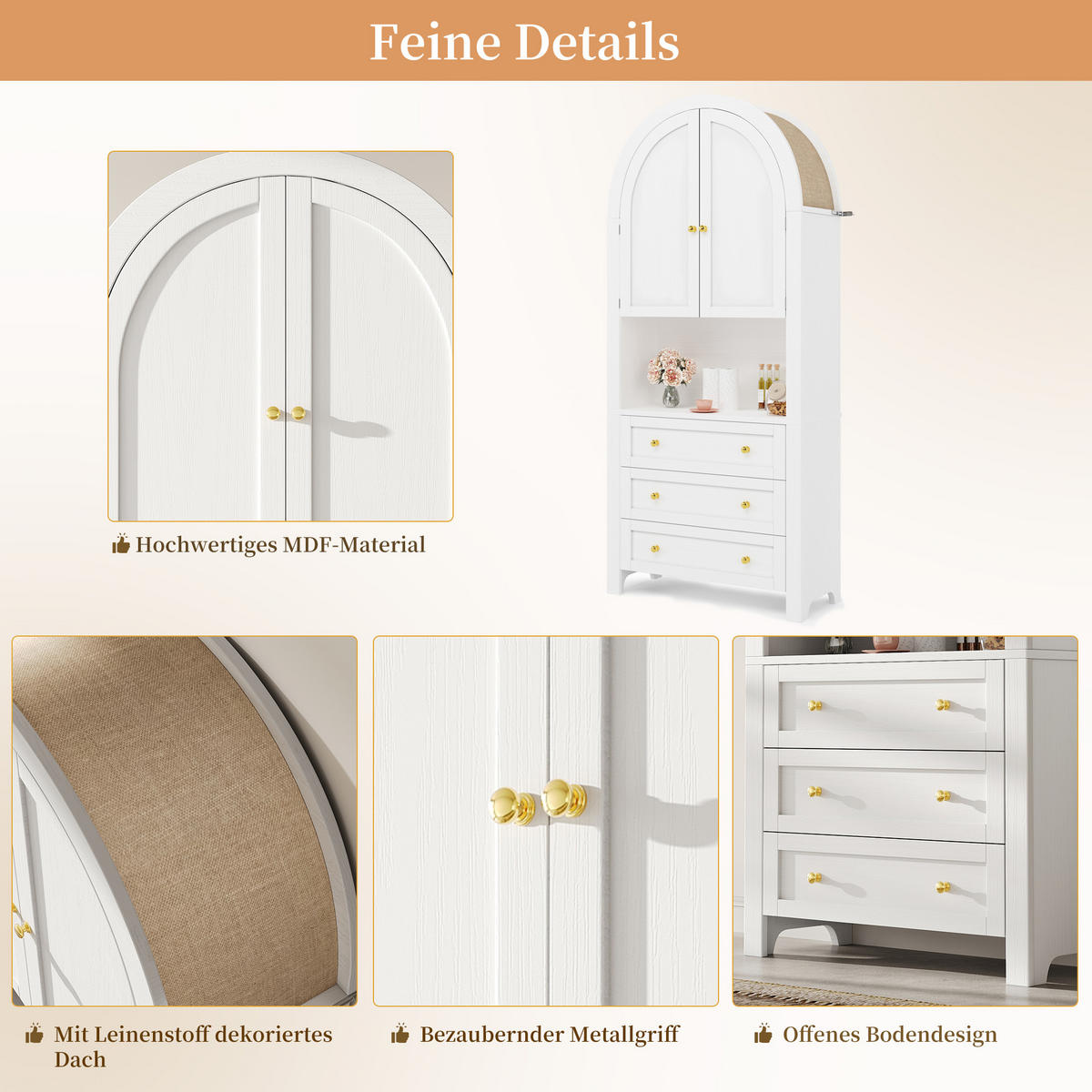 HOCHSCHRANK BOGEN 2 Türen Schubladen Weiß Regal - Weiß, Holzwerkstoff (70/180/35cm) - FLIEKS