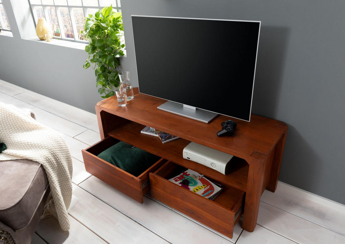TV-BOARD Akazie 125x45x50 honig lackiert BUENO #3002 - Braun, Holz (125/50/45cm) - Massivmoebel24