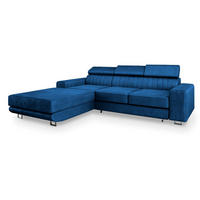 ECKSOFA NOTO L-S Blau Velours-Stoff mit Schlaffunktion - Blau, Holz (267/190cm) - MASSENO