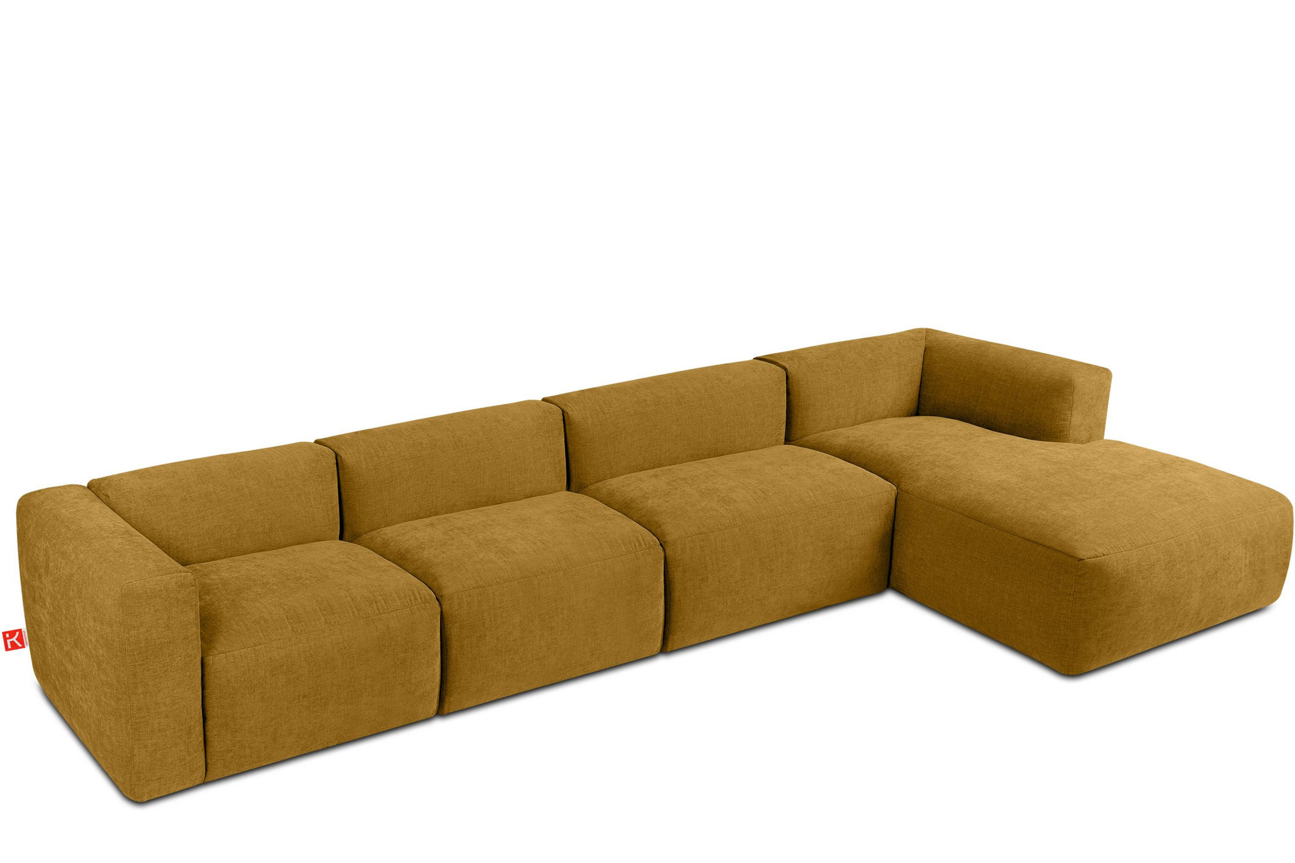 ECKMODULSOFA-RECHTS BUFFO 6-Sitzer mit extrem weicher Sitzfläche, Gewebestoff, Honig - Gelb, Textil (377/180cm) - KONSIMO®