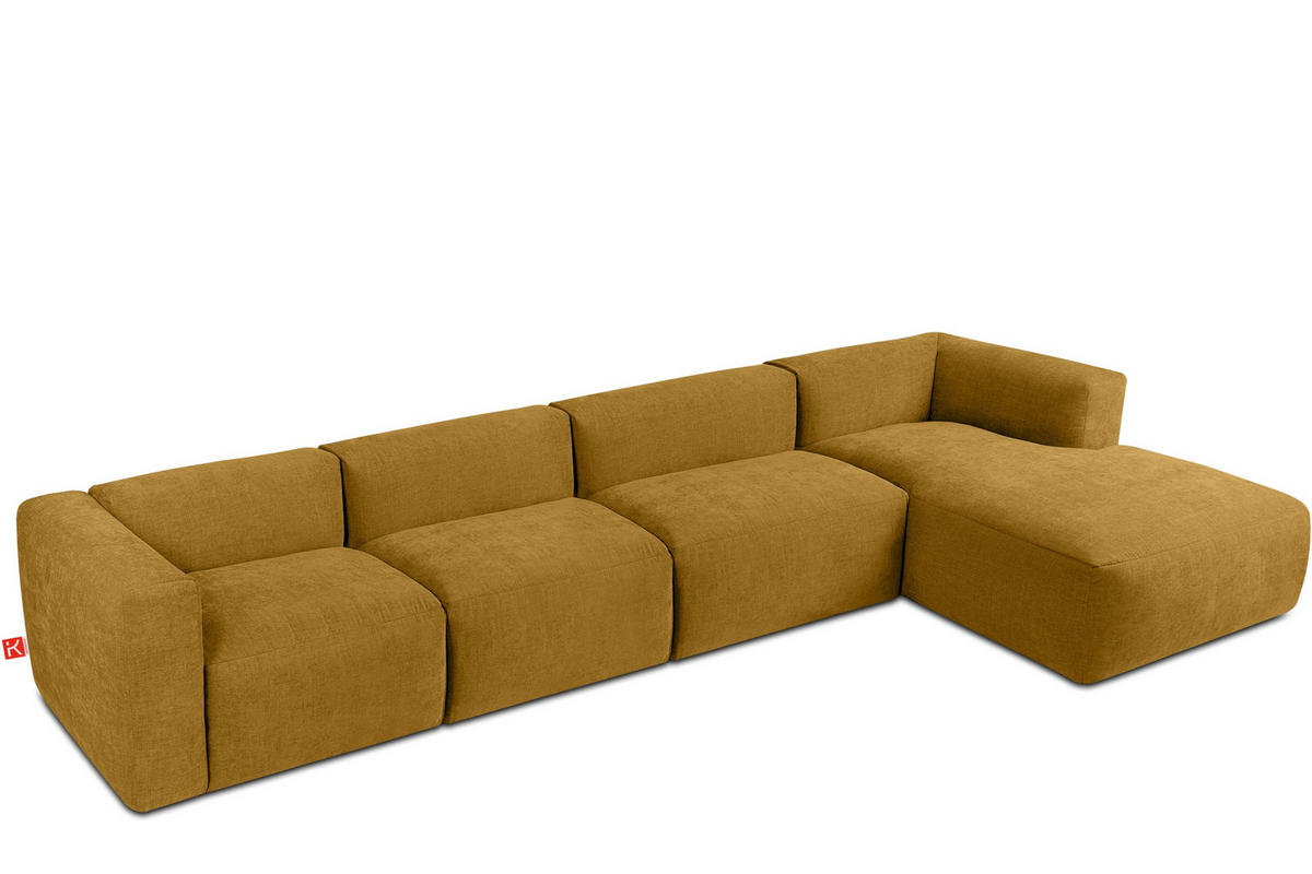 ECKMODULSOFA-RECHTS BUFFO 6-Sitzer mit extrem weicher Sitzfläche, Gewebestoff, Honig - Gelb, Textil (377/180cm) - KONSIMO®