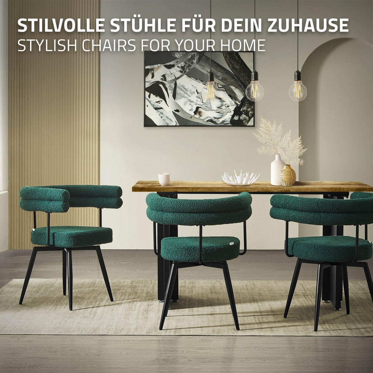 JÍDELNÍ ŽIDLE otočné, sada 6 ks, tmavě zelená, látka Teddy - černá/tmavě zelená, kov/textil (63/75/55cm) - ML-DESIGN