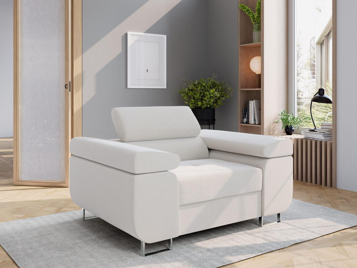 SESSEL VEMO SOLO, in Creme, matter Veloursstoff - Creme, Textil (135/88/100cm) - Barchello
