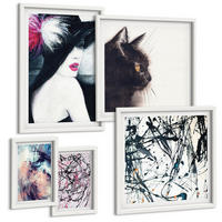 BILDER SET 5er Set - 50x50 cm & 20x30 cm & 40x60 cm Weißer Rahmen - Hintergrundmuster mit Pastellblumen - Weiß, Kunststoff (40/60cm) - TULUP