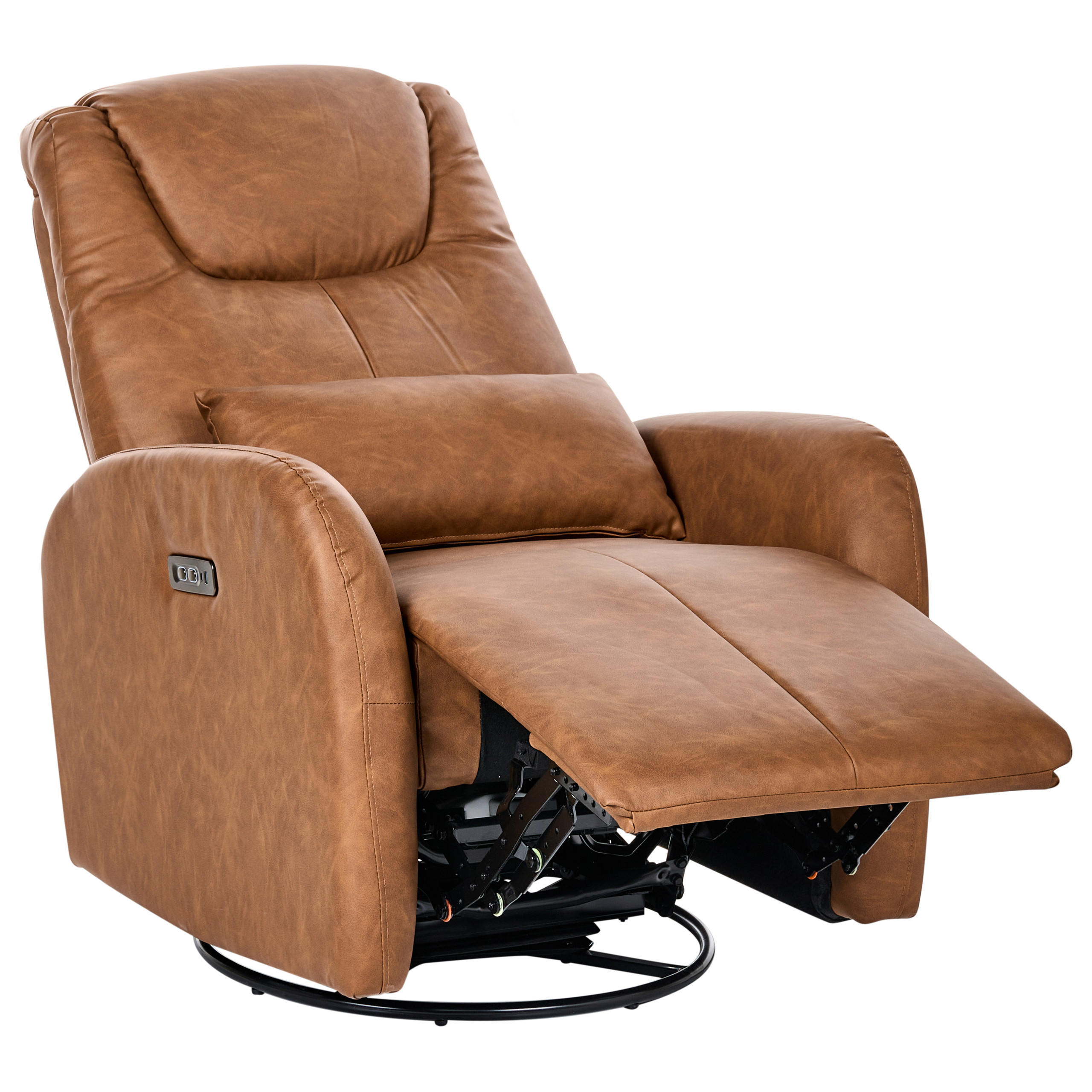 ELEKTRISCHER-SCHAUKEL-FERNSEHSESSEL drehbar mit USB-Anschluss Kunstleder Braun Kronos - Braun, Kunststoff (79/102/94cm) - Beliani