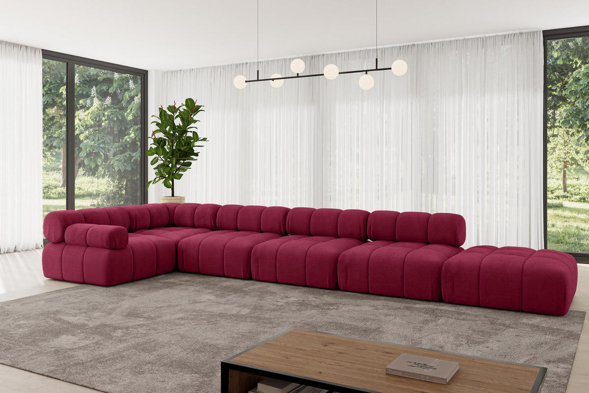 ECKSOFA modulares Sofa Felto-L3 - 475x190x70 cm Bordeauxrot Velours - Bordeaux, Holzwerkstoff/Textil (475/190cm) - ALTDECOR
