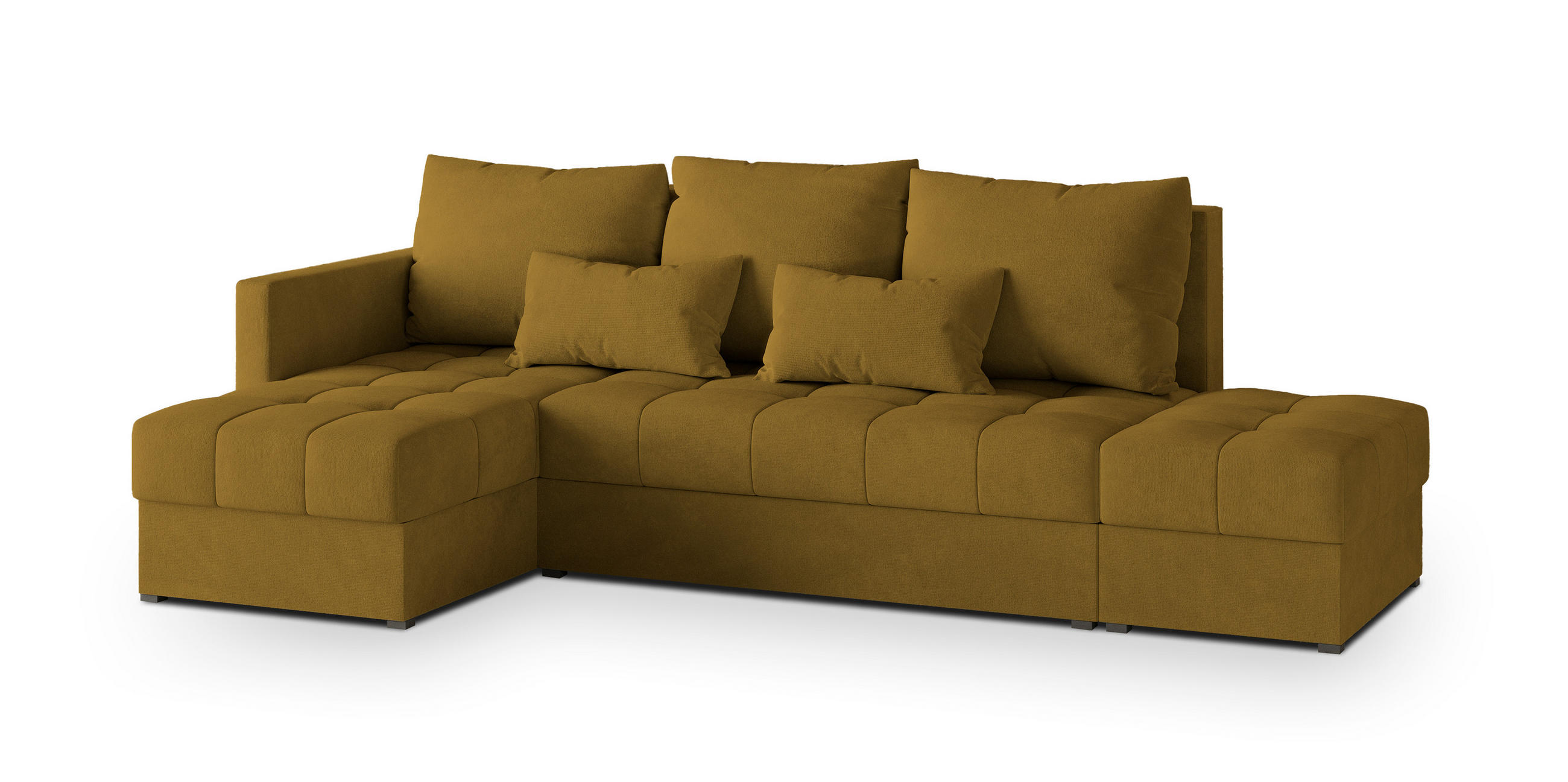 ECKSOFA LUMARI L-S Gelb Plüsch-Stoff mit Schlaffunktion - Gelb, Holz (262/143cm) - MASSENO