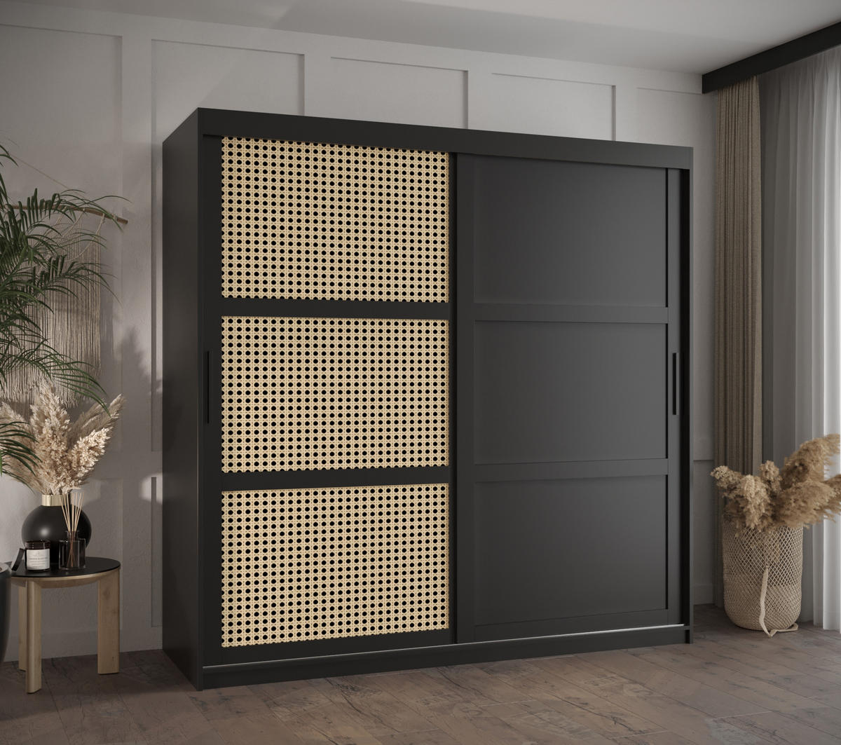 SCHWEBETÜRENSCHRANK 200/180/62 2-türig - Schwarz, Holz/Kunststoff (180/200/62cm) - MÖBEL KRYSPOL