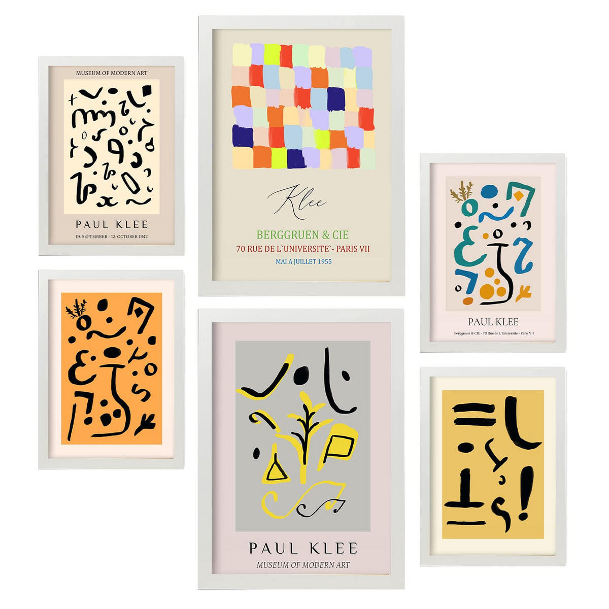 POSTER Set Mit 6 Von Paul Klee Sammlung A3 & A4 Weißer Rahmen - Weiß, Papier (29/3cm) - Nacnic