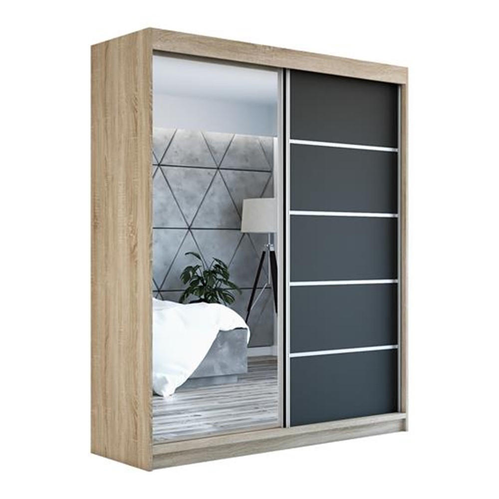 SCHWEBETÜRENSCHRANK 180 CM PIK Farbe: Sonoma / schwarz - Schwarz/Braun, Holzwerkstoff (180/215/59.5cm) - A&J MöbelLand