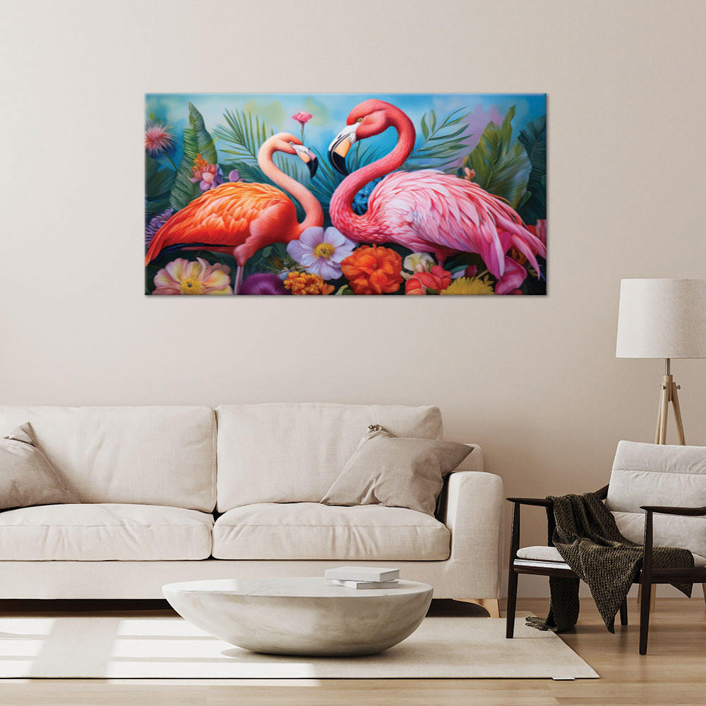LEINWANDBILD Flamingos, Vögel, exotische Tiere 80x40cm - Pink, Textil (80/40cm) - Feeby