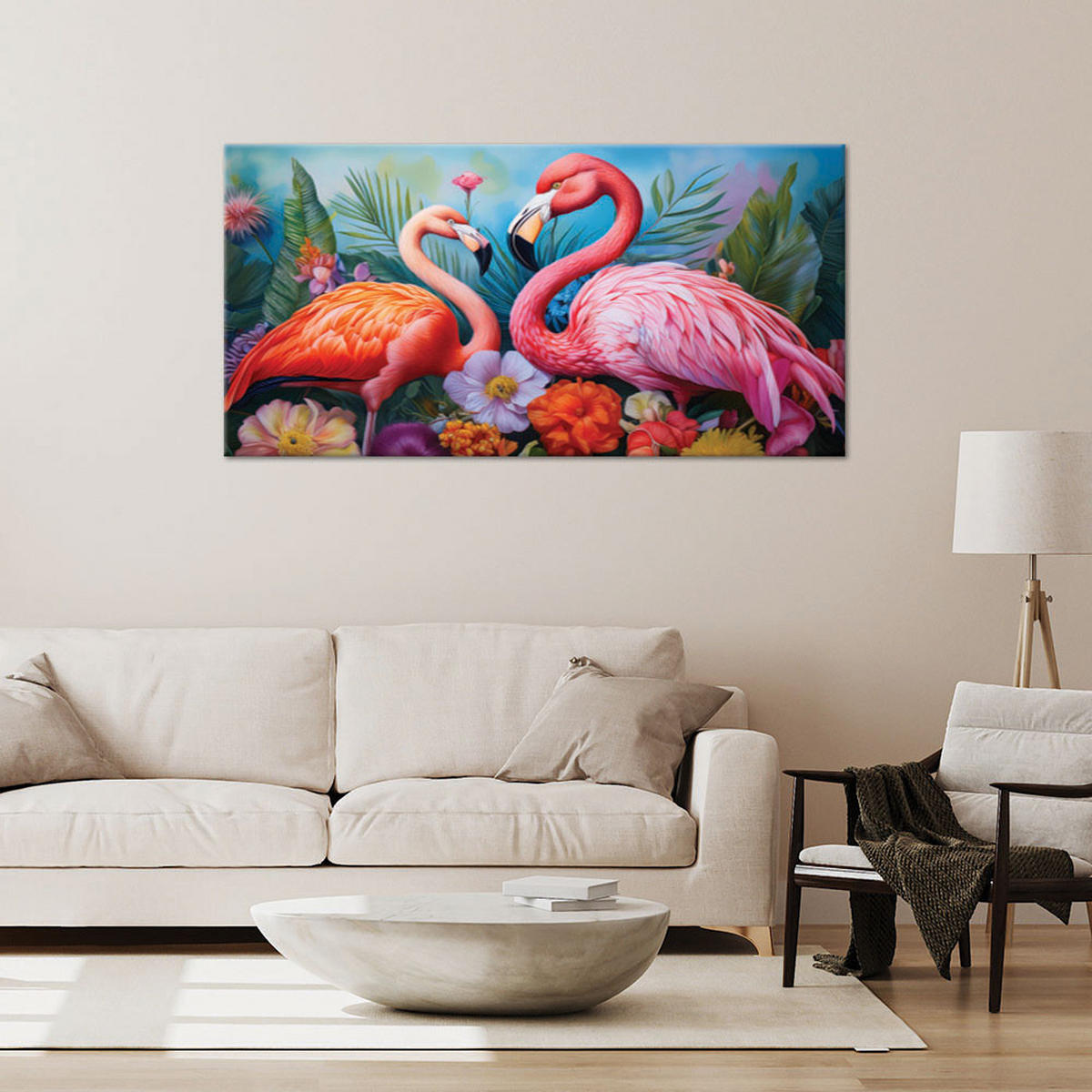 LEINWANDBILD Flamingos, Vögel, exotische Tiere 100x50cm - Pink, Textil (100/50cm) - Feeby