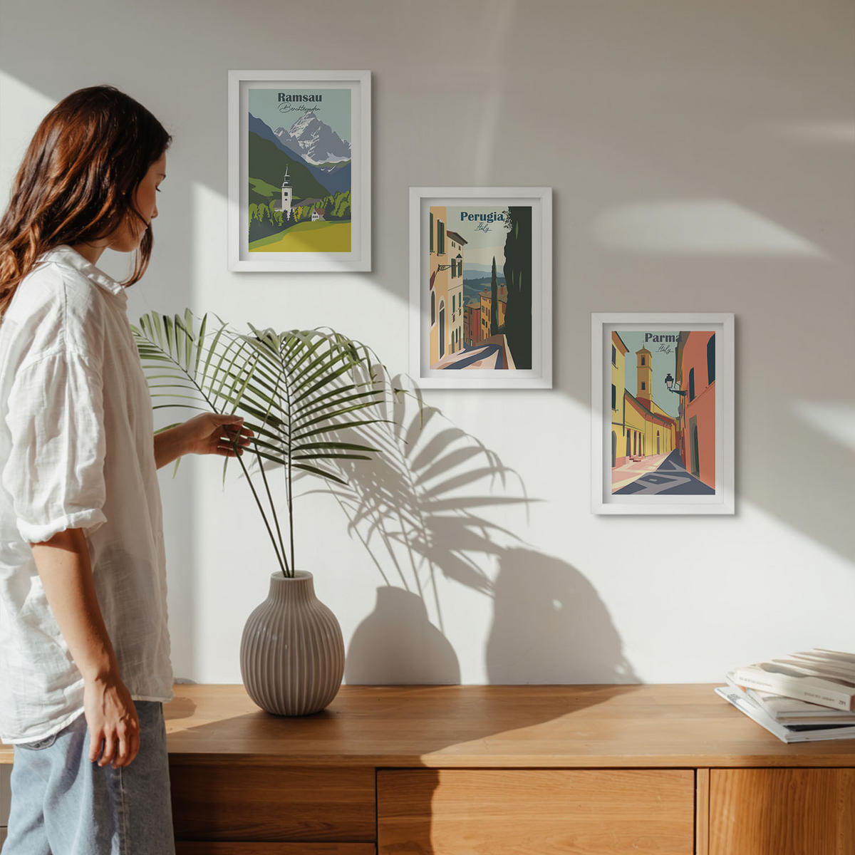 BILDER SET 3er Set - 20x30 cm Weißer Rahmen - Berglandschaften und Italien - Weiß, Kunststoff (20/30cm) - TULUP